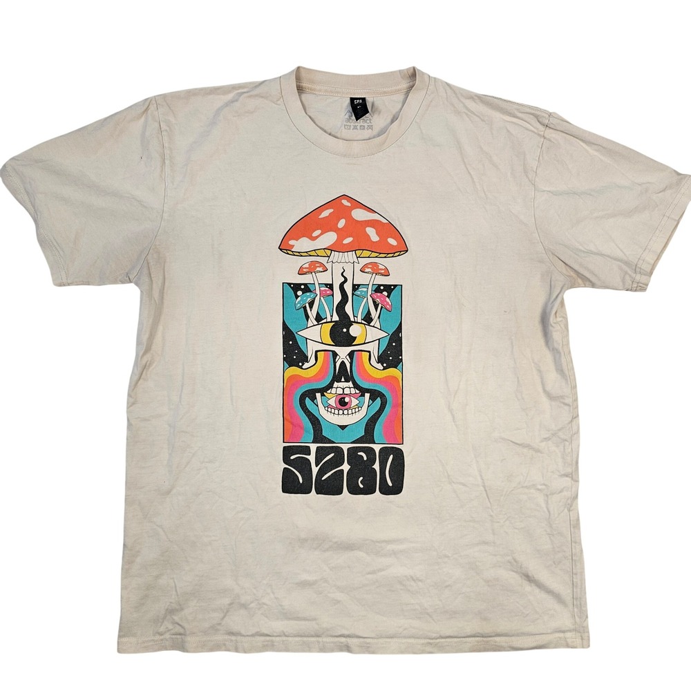 AS Colour 5280 Psychedelic Mushroom Skull Graphic T-Shirt Cream XL